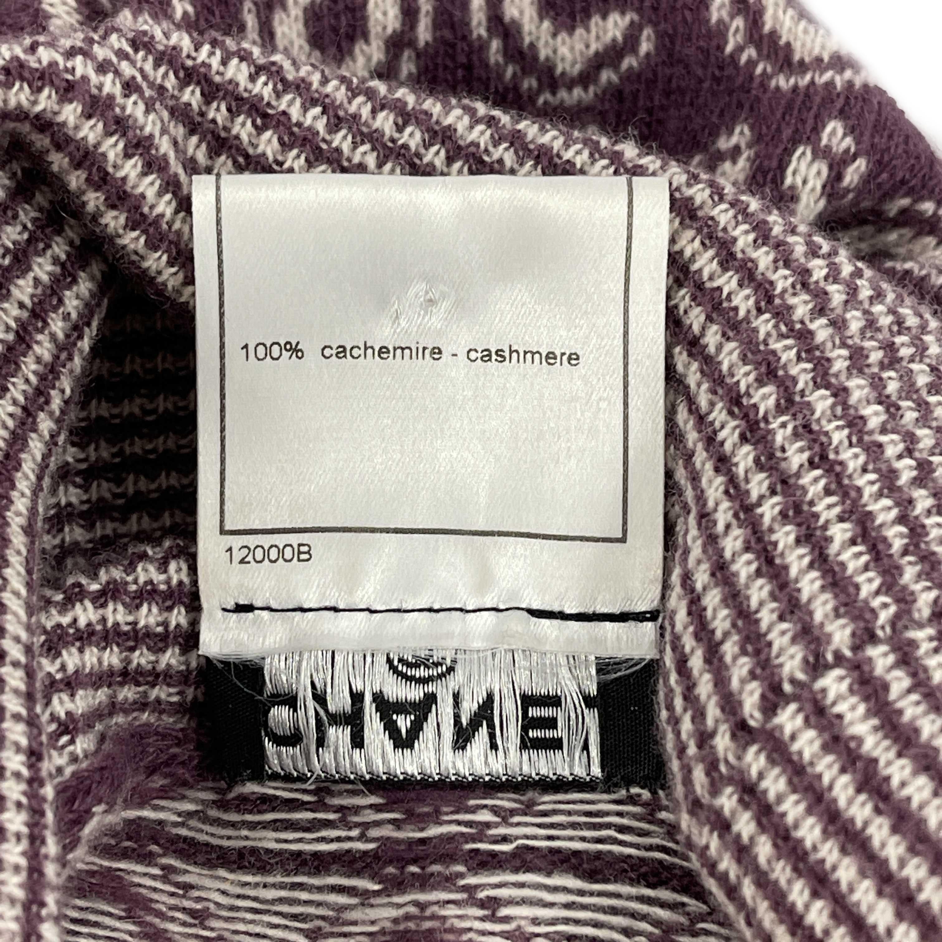 CHANEL Vintage 01A COCO Cashmere Turtleneck Sweater Purple White 42 US L 10 3