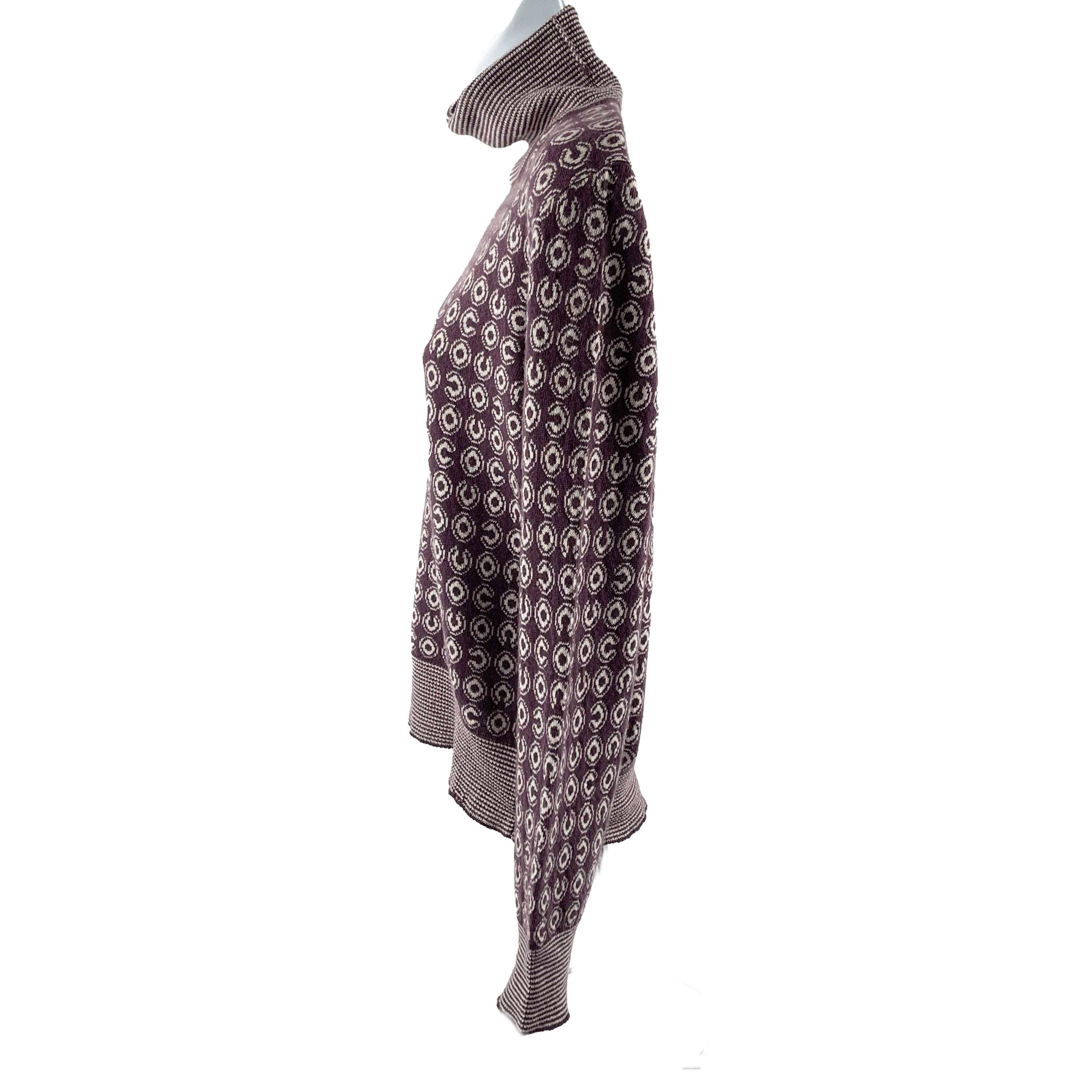 Gray CHANEL Vintage 01A COCO Cashmere Turtleneck Sweater Purple White 42 US L 10