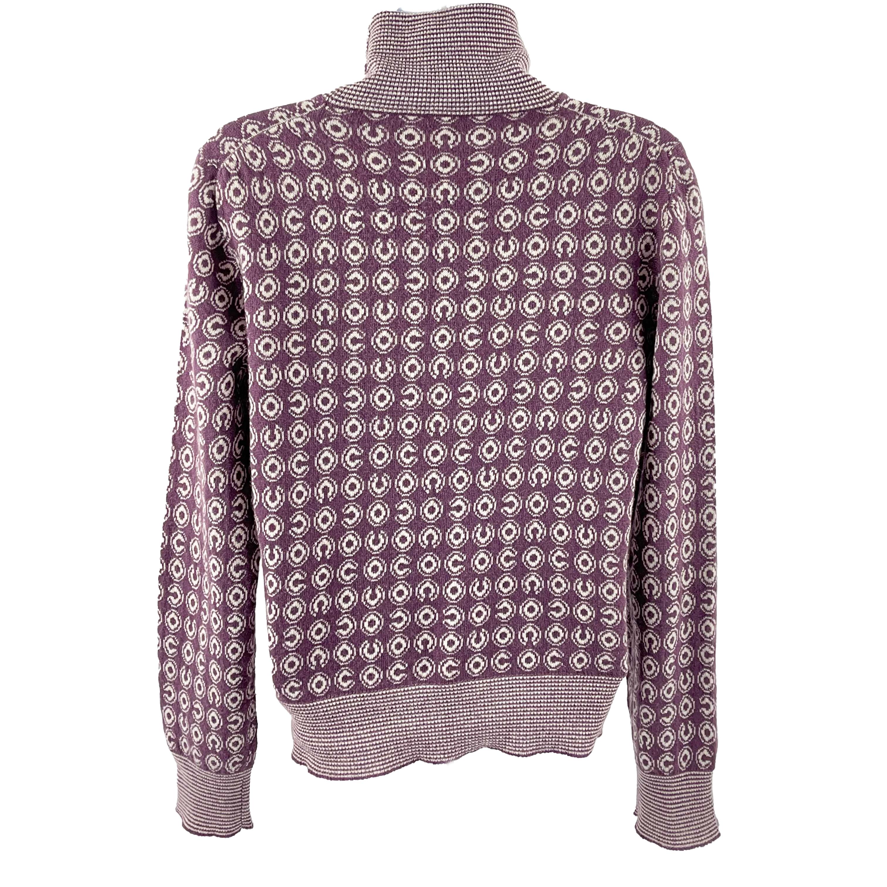 CHANEL Vintage 01A COCO Cashmere Turtleneck Sweater Purple White 42 US L 10 1