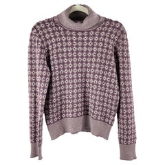CHANEL Vintage 01A COCO Cashmere Turtleneck Sweater Purple White 42 US L 10
