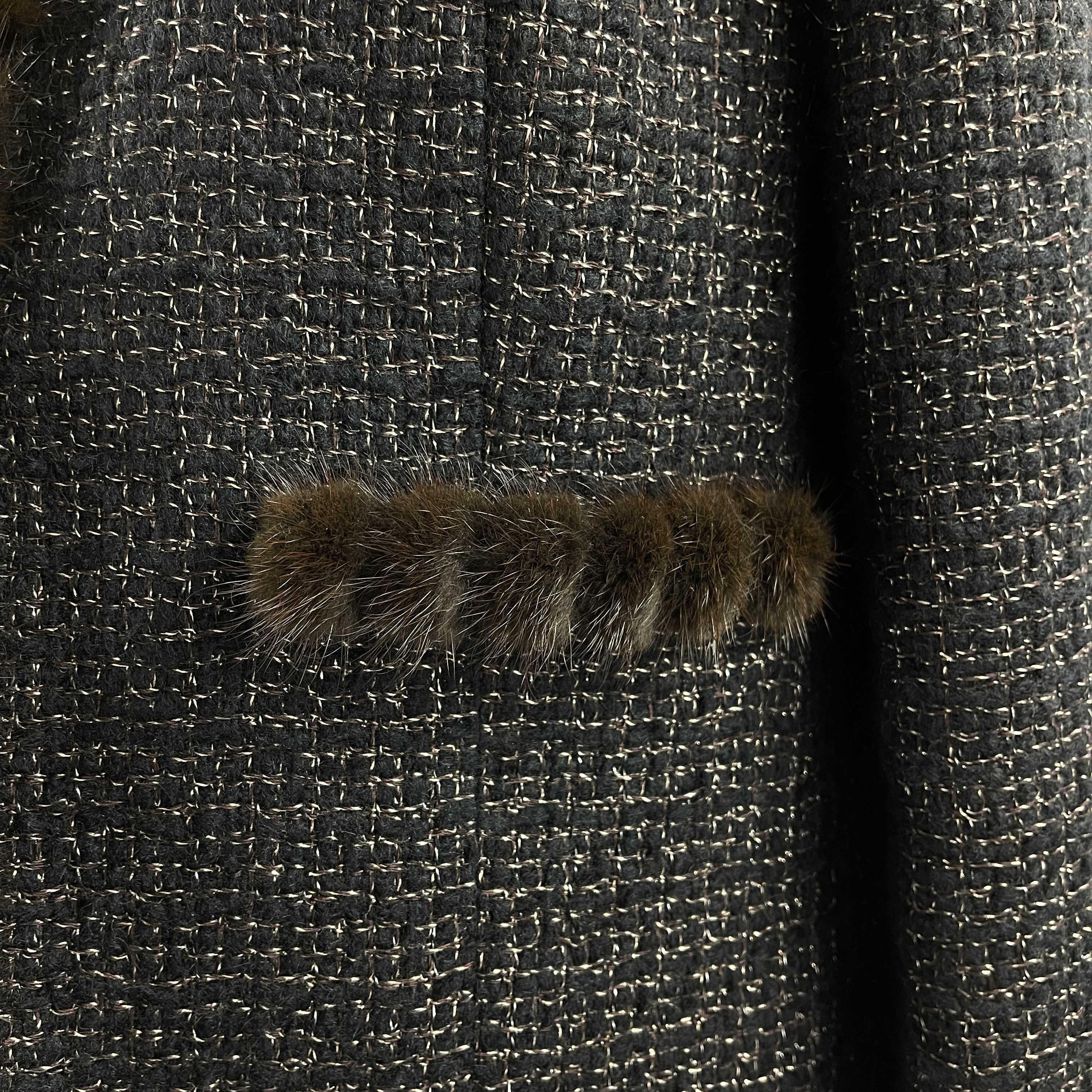 CHANEL Vintage 03A Mink Fur Metallic Tweed Black, Brown42, US 10 Gold Jacket 9