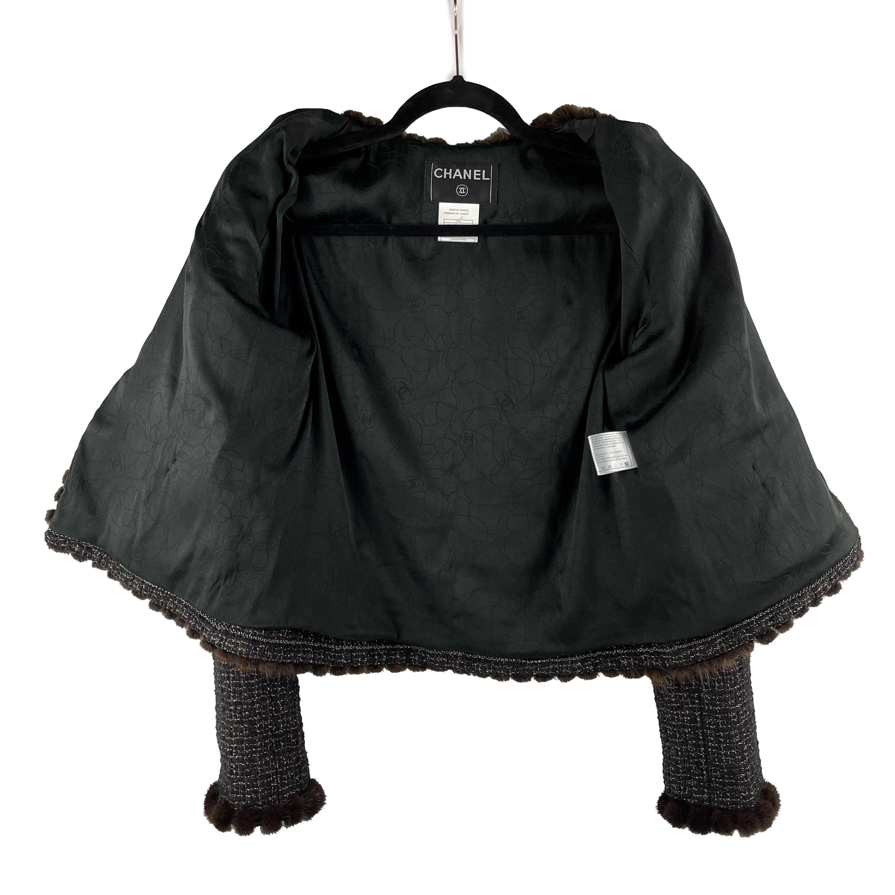 Women's CHANEL Vintage 03A Mink Fur Metallic Tweed Black, Brown42, US 10 Gold Jacket