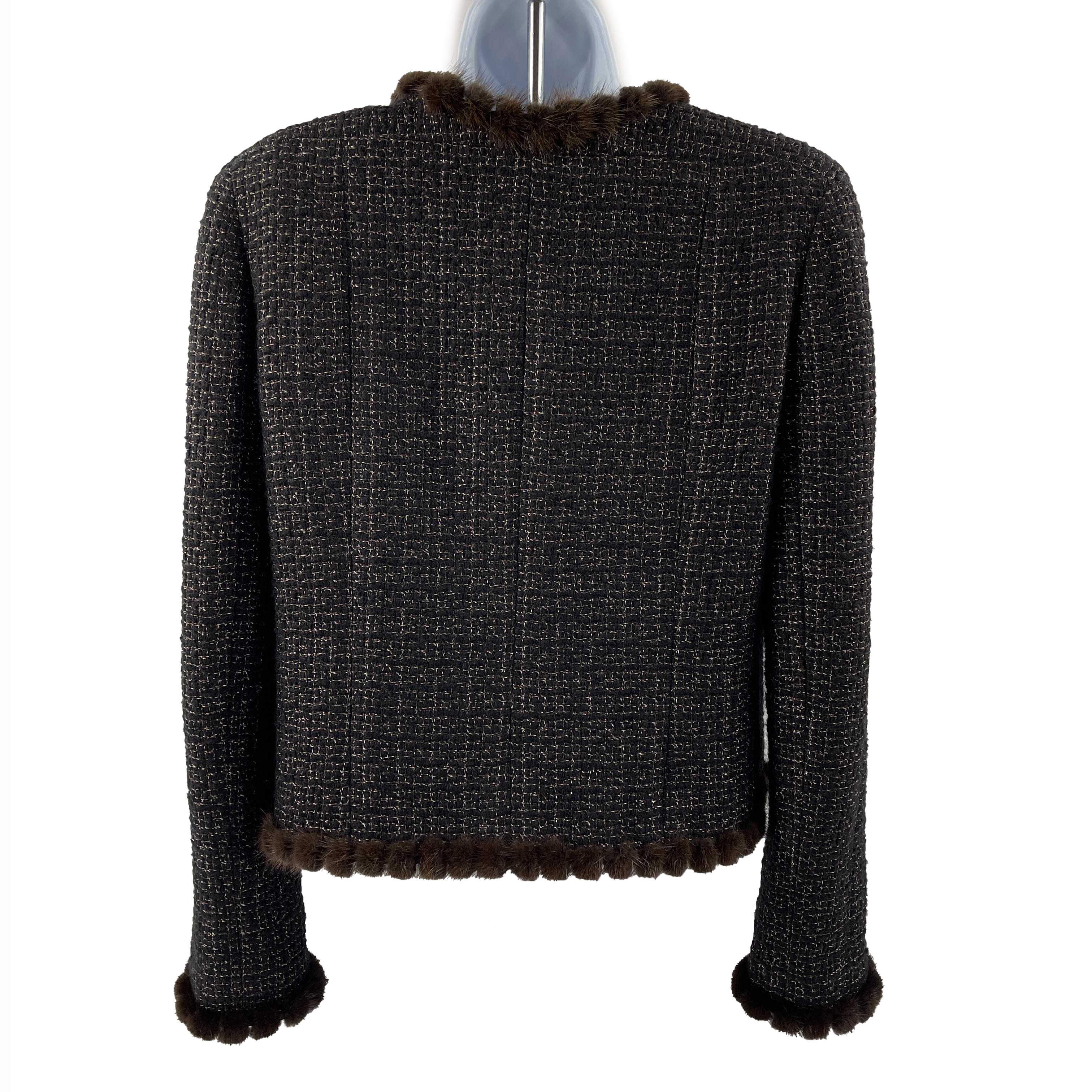 CHANEL Vintage 03A Mink Fur Metallic Tweed Black, Brown42, US 10 Gold Jacket 1