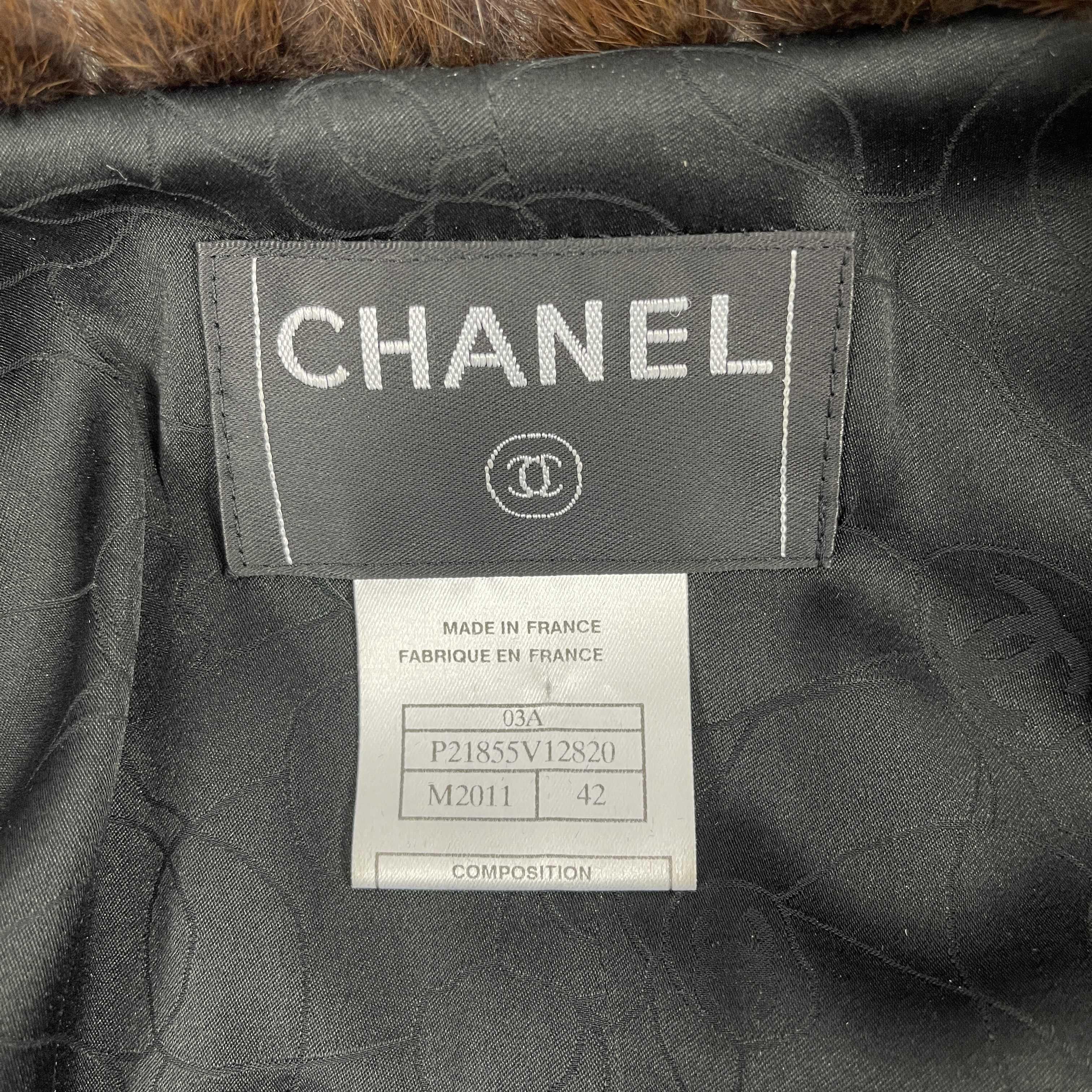 CHANEL Vintage 03A Mink Fur Metallic Tweed Black, Brown42, US 10 Gold Jacket 5