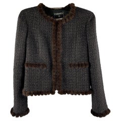 CHANEL Vintage 03A Mink Fur Metallic Tweed Black, Brown42, US 10 Gold Jacket