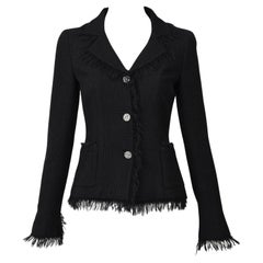 Chanel Vintage 04P Blazer De Tweed Con Bordes De Flecos  Talla 2 US