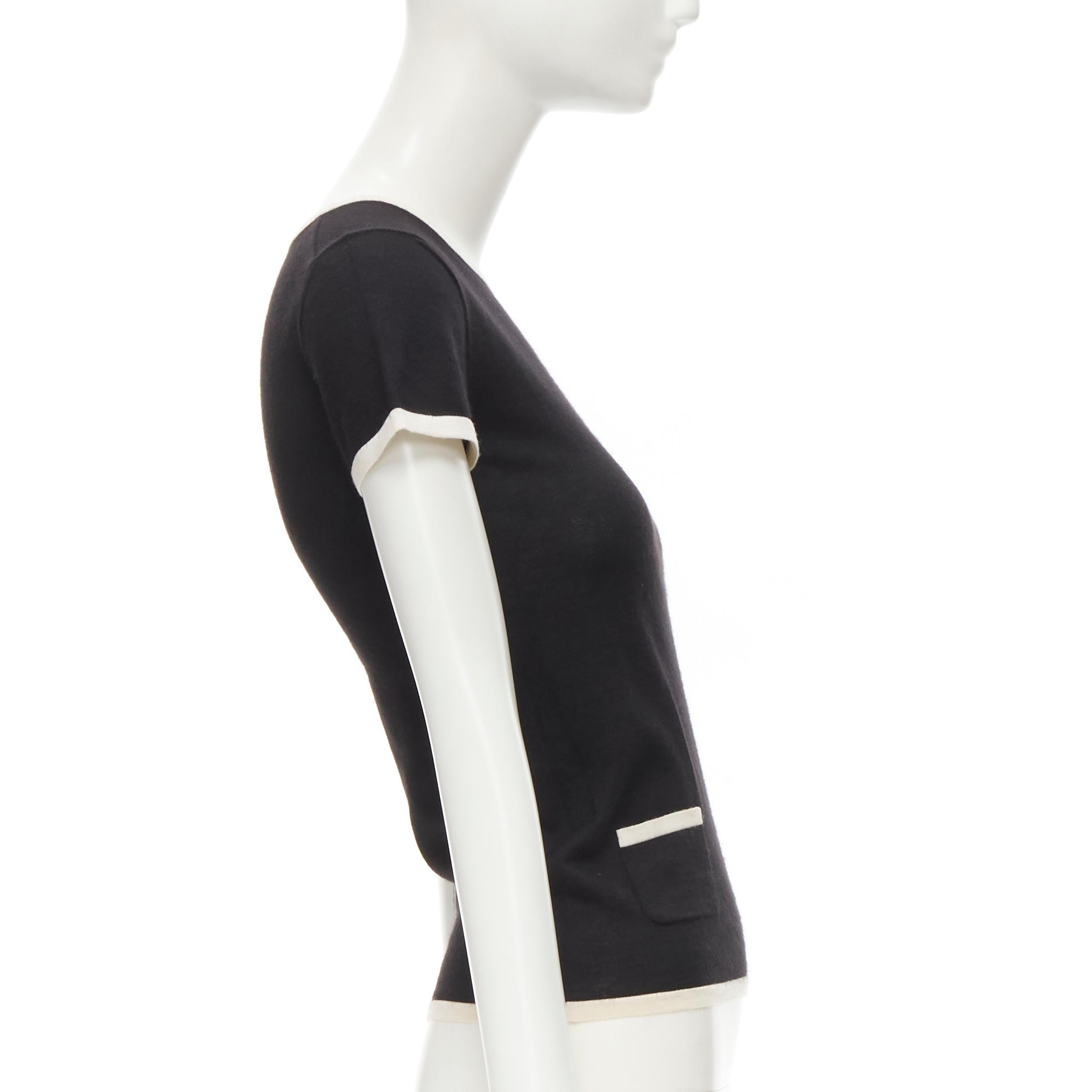 CHANEL Vintage 06C cashmere silk black white CC double pocket knit top FR34 XS In Good Condition In Hong Kong, NT