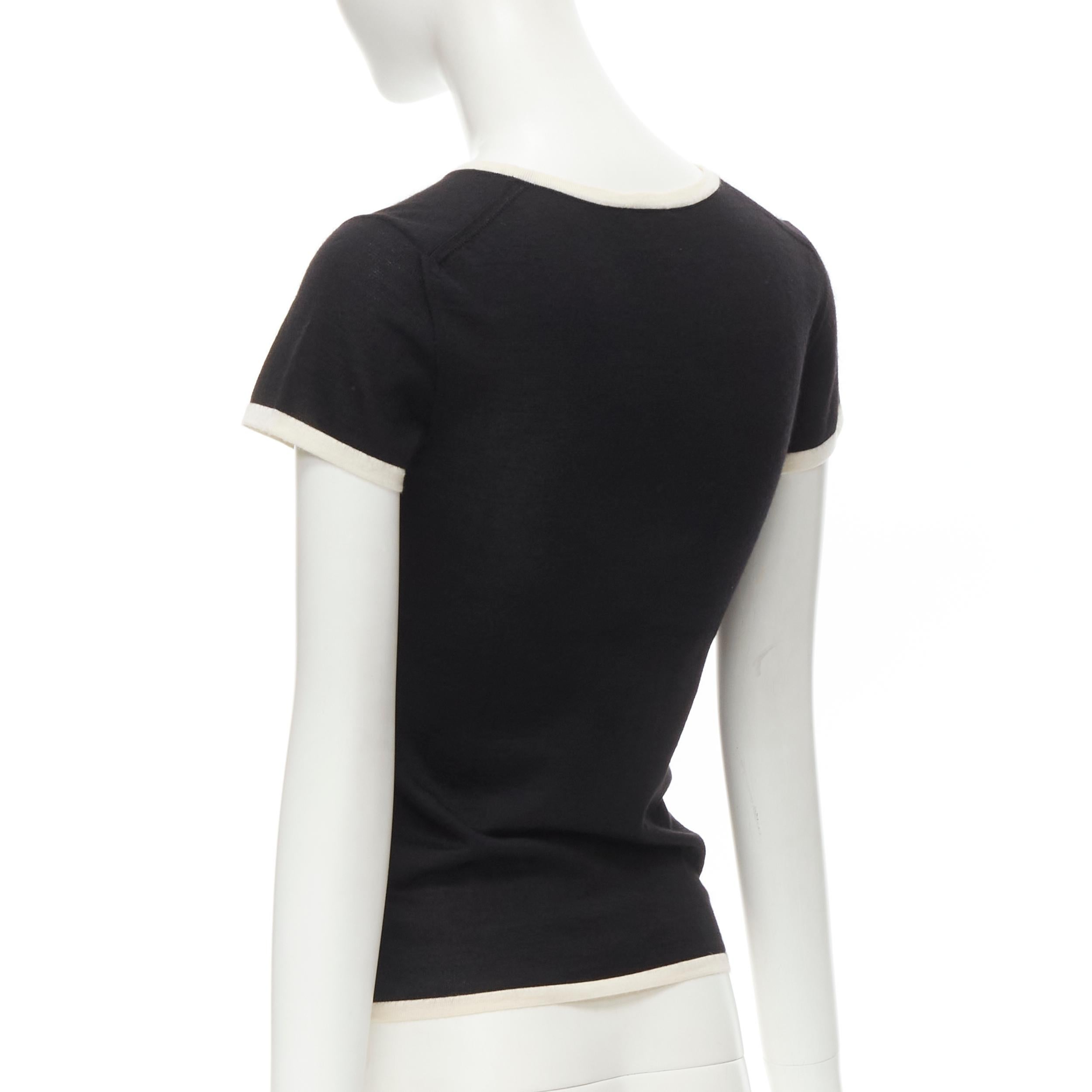 CHANEL Vintage 06C cashmere silk black white CC double pocket knit top FR34 XS 1