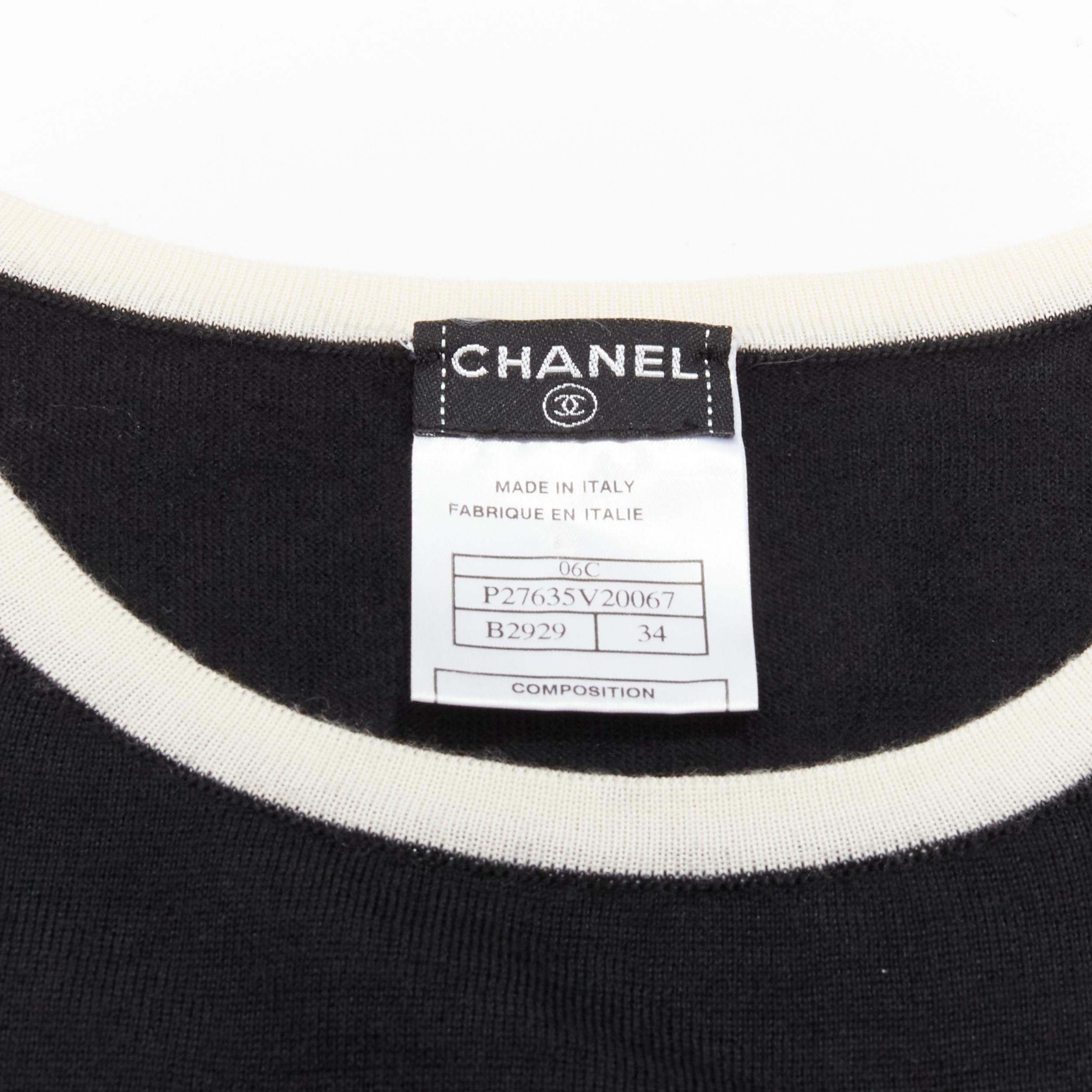 CHANEL Vintage 06C cashmere silk black white CC double pocket knit top FR34 XS 3
