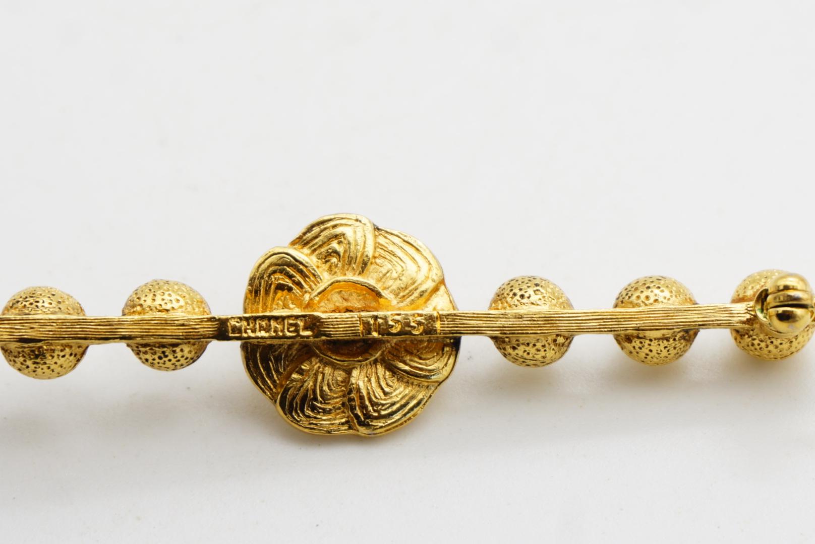 Chanel Vintage 1950s Blume Rubin Cabochon Lang 6 Dots Ball Barrette Gold Brosche im Angebot 8