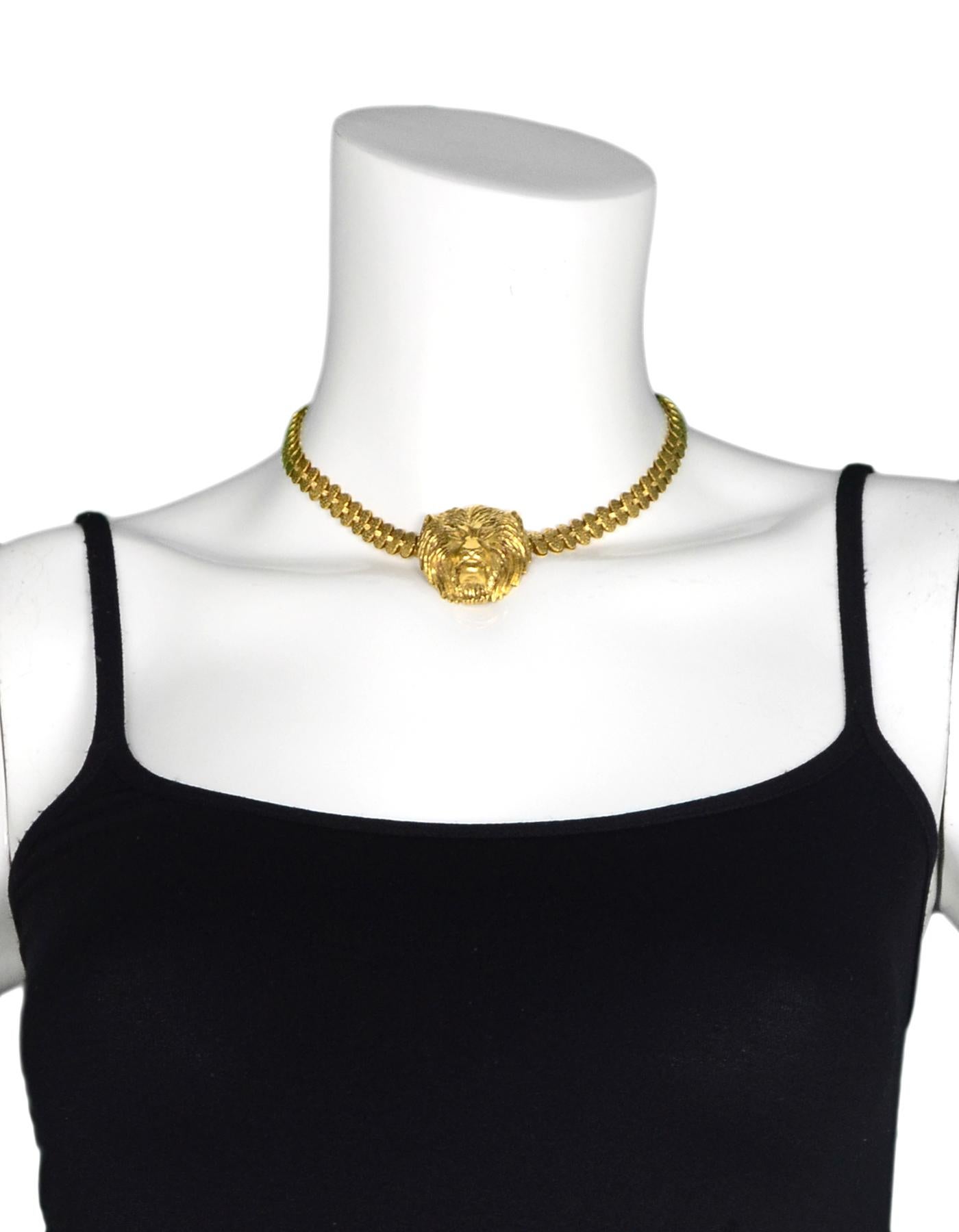 Chanel Vintage 1950's Goldtone Lionhead Choker Necklace

Year of Production: 1950's
Color: Goldtone
Materials:  Goldtone metal
Hallmarks: On back of lionhead- 