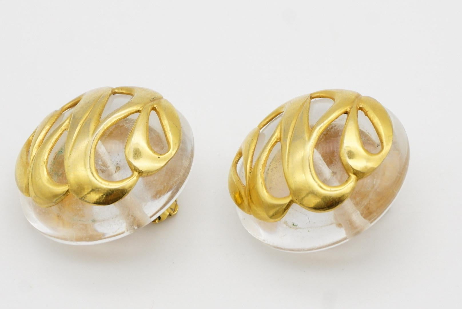 Chanel Vintage 1960s Huge Massive Clear Round Dome Curved Modernist Earrings For Sale 5