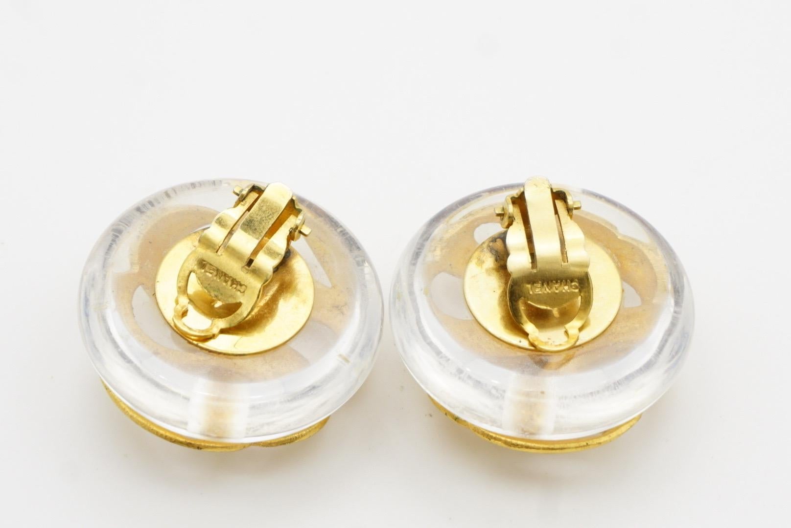 Chanel Vintage 1960s Huge Massive Clear Round Dome Curved Modernist Earrings For Sale 6