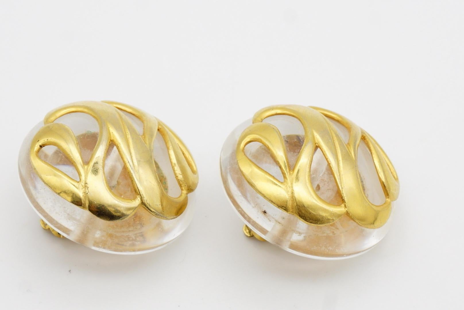 Chanel Vintage 1960s Huge Massive Clear Round Dome Curved Modernist Earrings For Sale 7