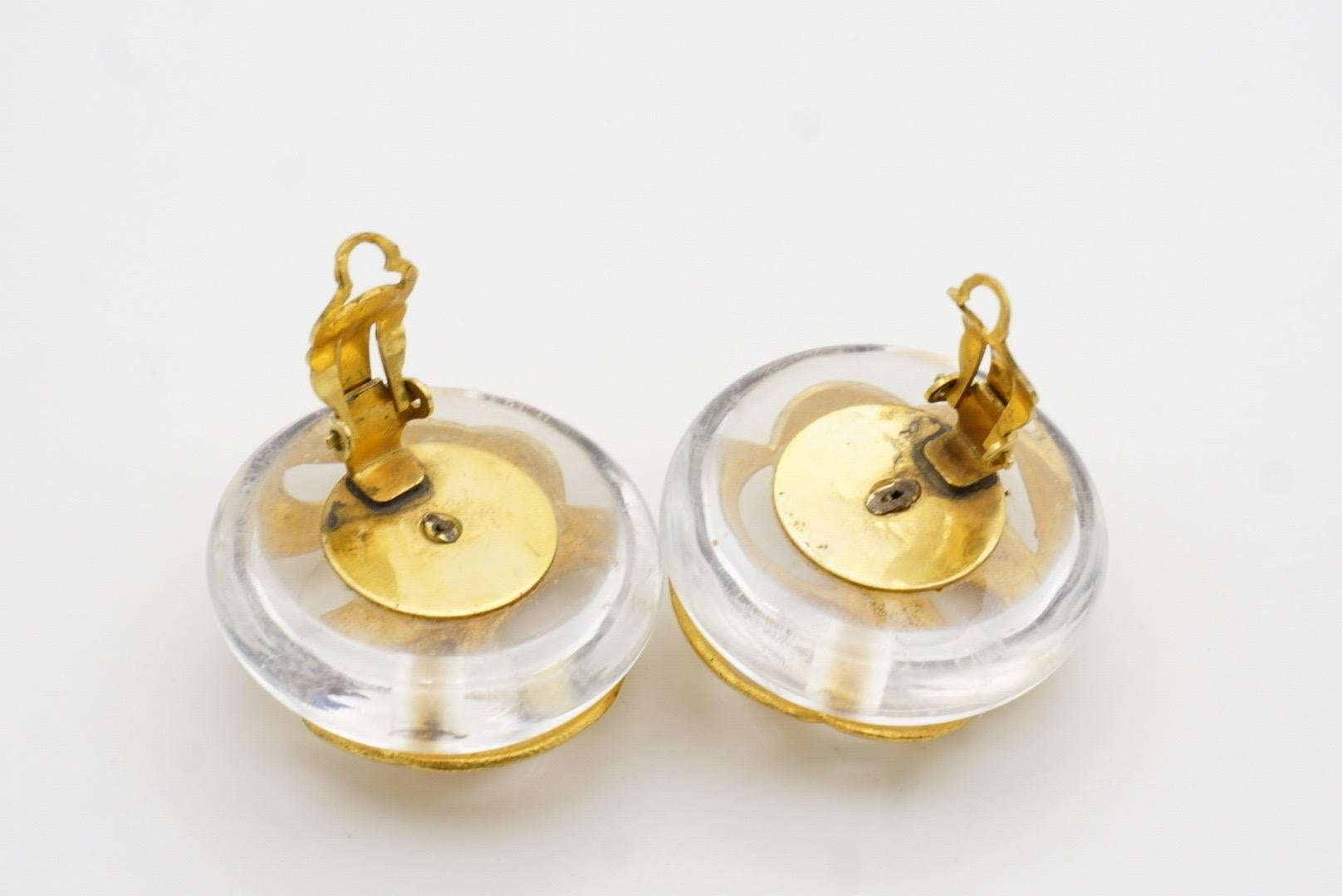 Chanel Vintage 1960s Huge Massive Clear Round Dome Curved Modernist Earrings For Sale 8