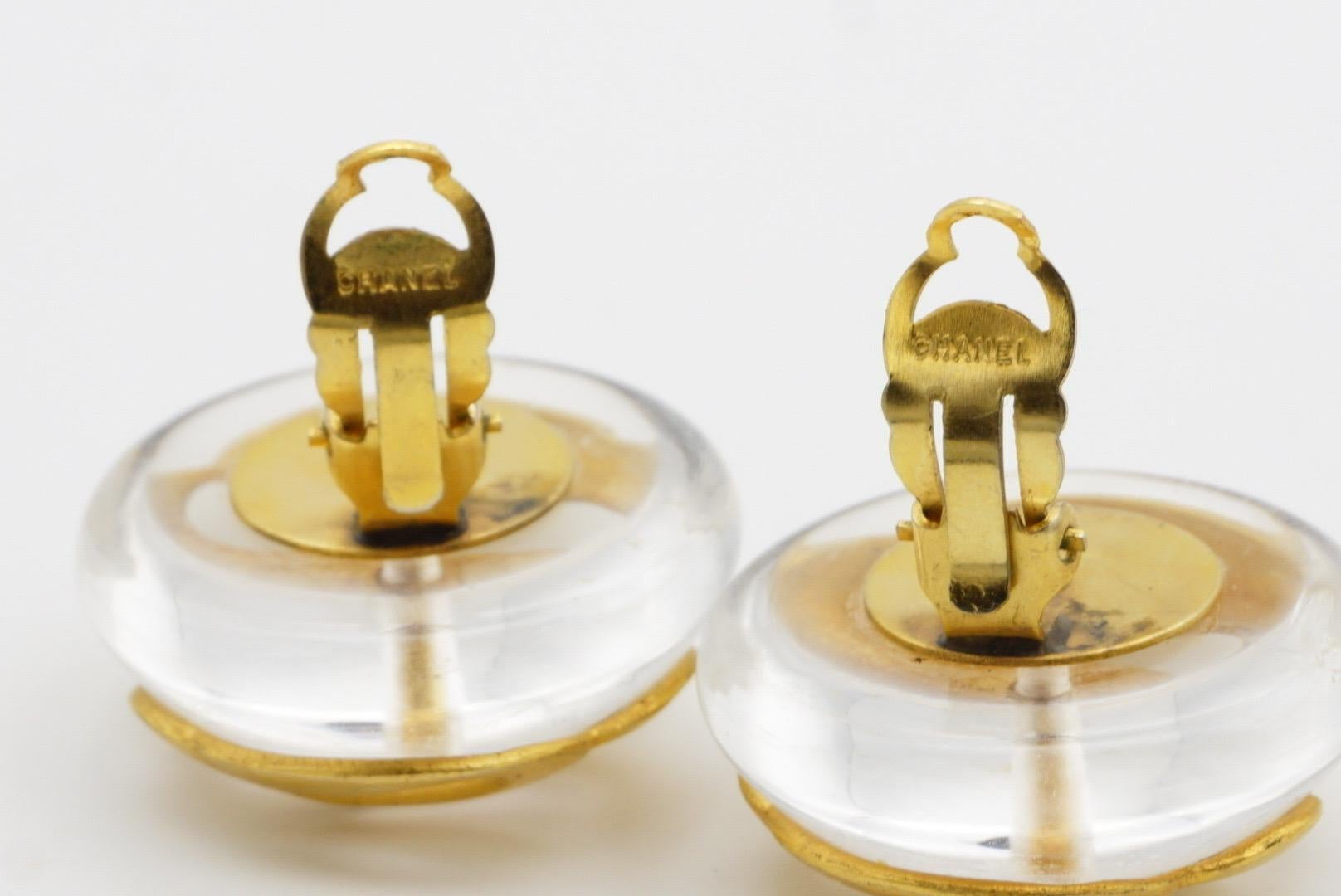 Chanel Vintage 1960s Huge Massive Clear Round Dome Curved Modernist Earrings For Sale 9