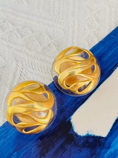 Chanel Vintage 1960s Huge Massive Clear Round Dome Curved Modernist Earrings