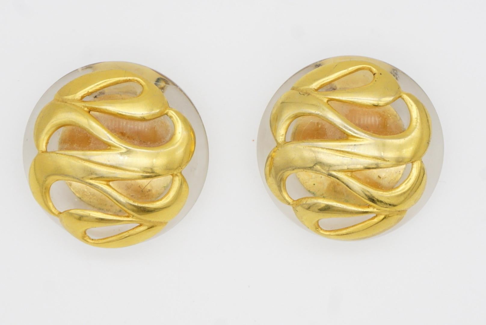 Chanel Vintage 1960s Huge Massive Clear Round Dome Curved Modernist Earrings For Sale 4