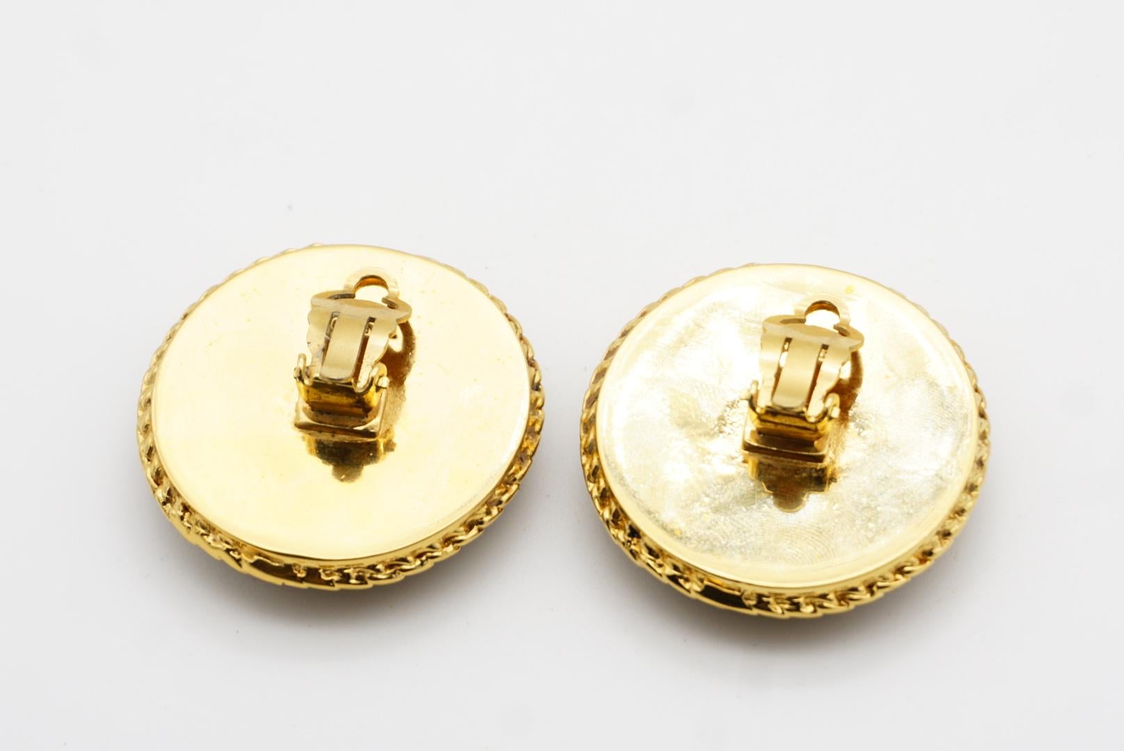 Chanel Vintage 1960s Massive Large Black Lucky Four Leaf Clover Circle Earrings For Sale 8