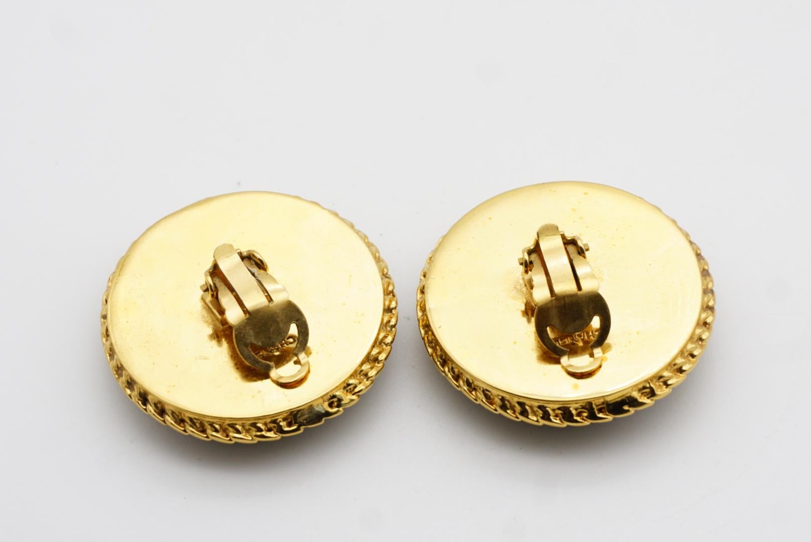 Chanel Vintage 1960s Massive Large Black Lucky Four Leaf Clover Circle Earrings For Sale 9