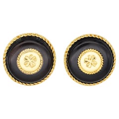 Chanel Vintage 1960s Massive Large Black Lucky Four Leaf Clover Circle Earrings