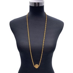 Chanel Vintage 1970s Gold Metal Long Medallion Coin Necklace