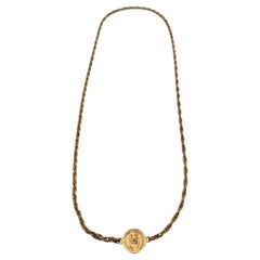 Chanel Vintage 1970s Gold Metal Long Medallion Coin Necklace