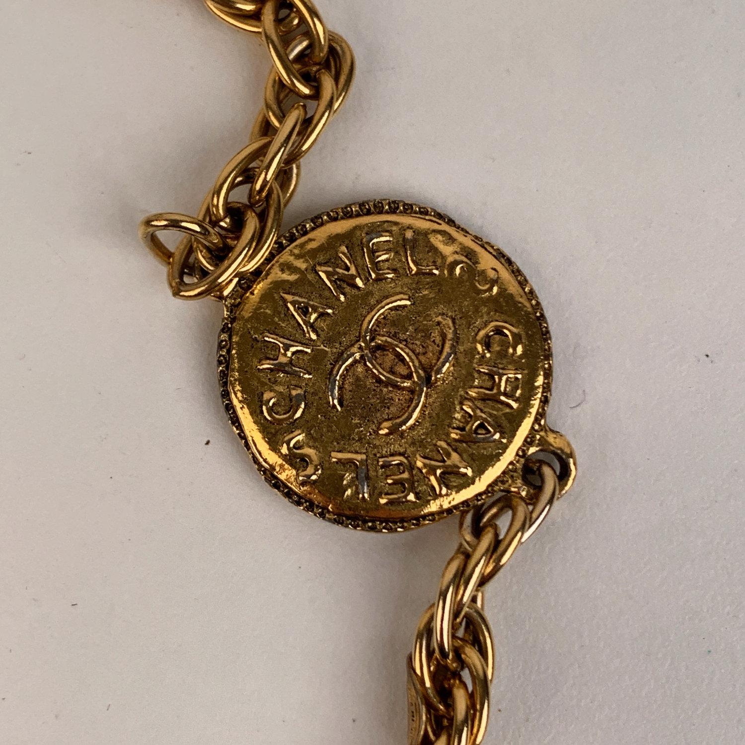 Women's or Men's Chanel Vintage 1970s Gold Metal Long Medallion Necklace