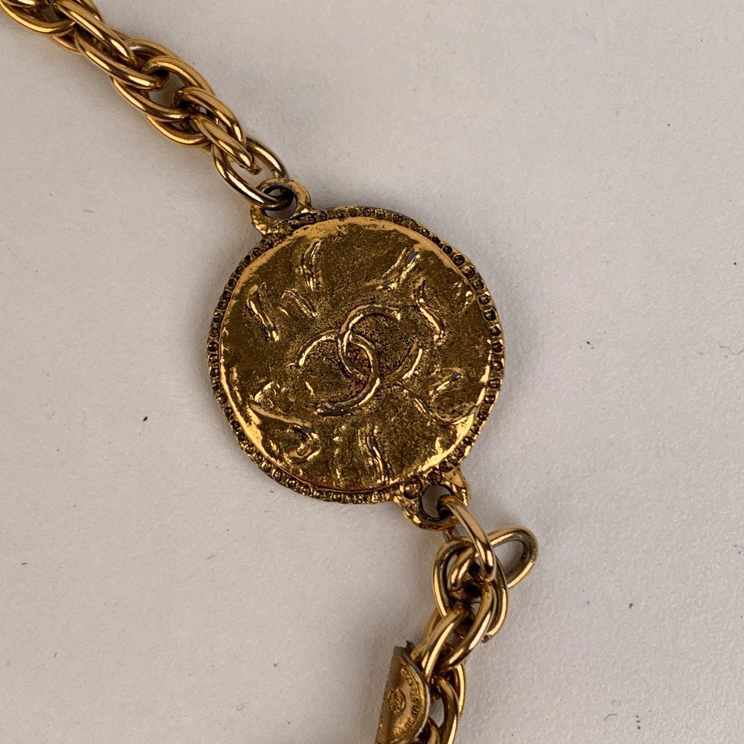 Chanel Vintage 1970s Gold Metal Long Medallion Necklace 1