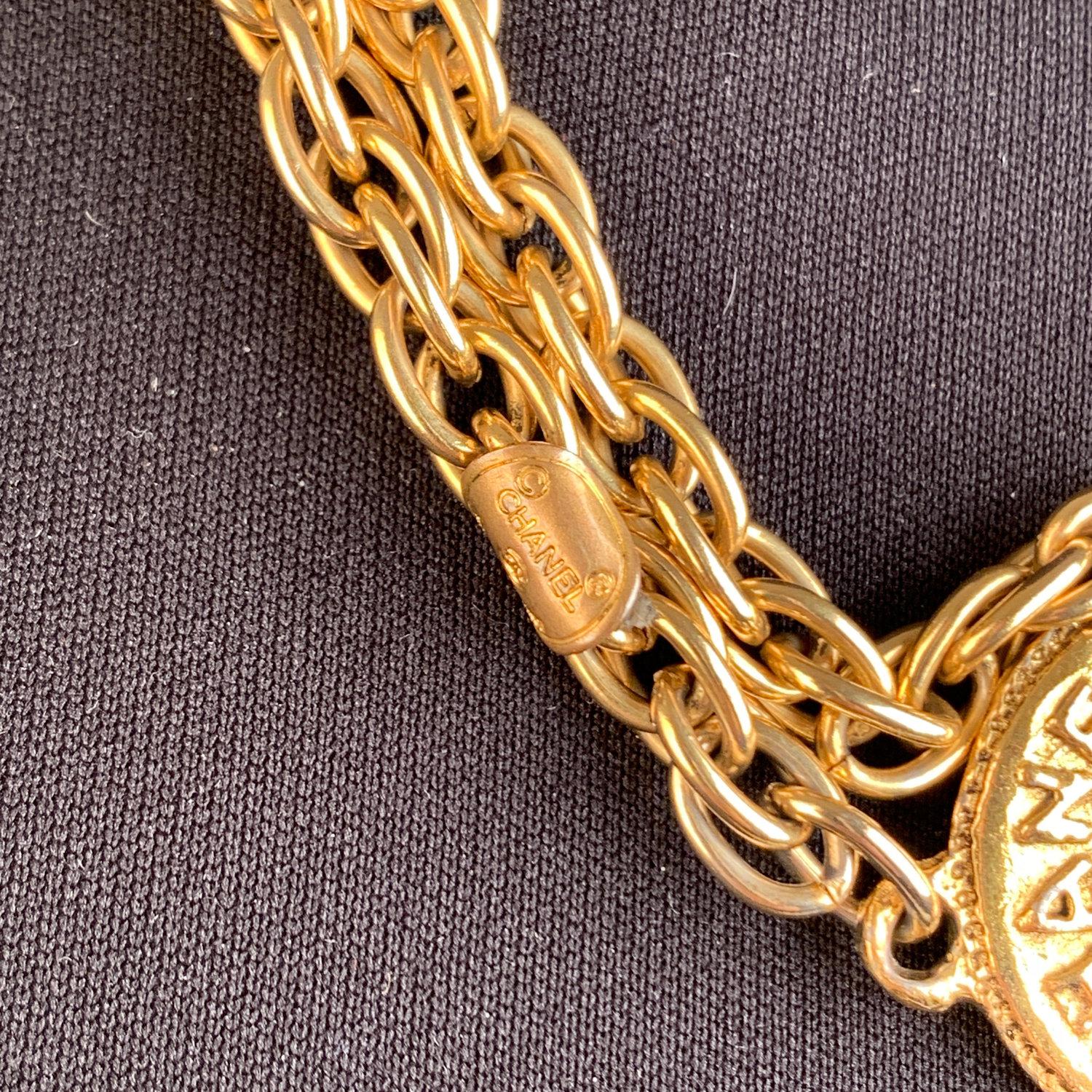 Chanel Vintage 1970s Gold Metal Long Medallion Necklace 3