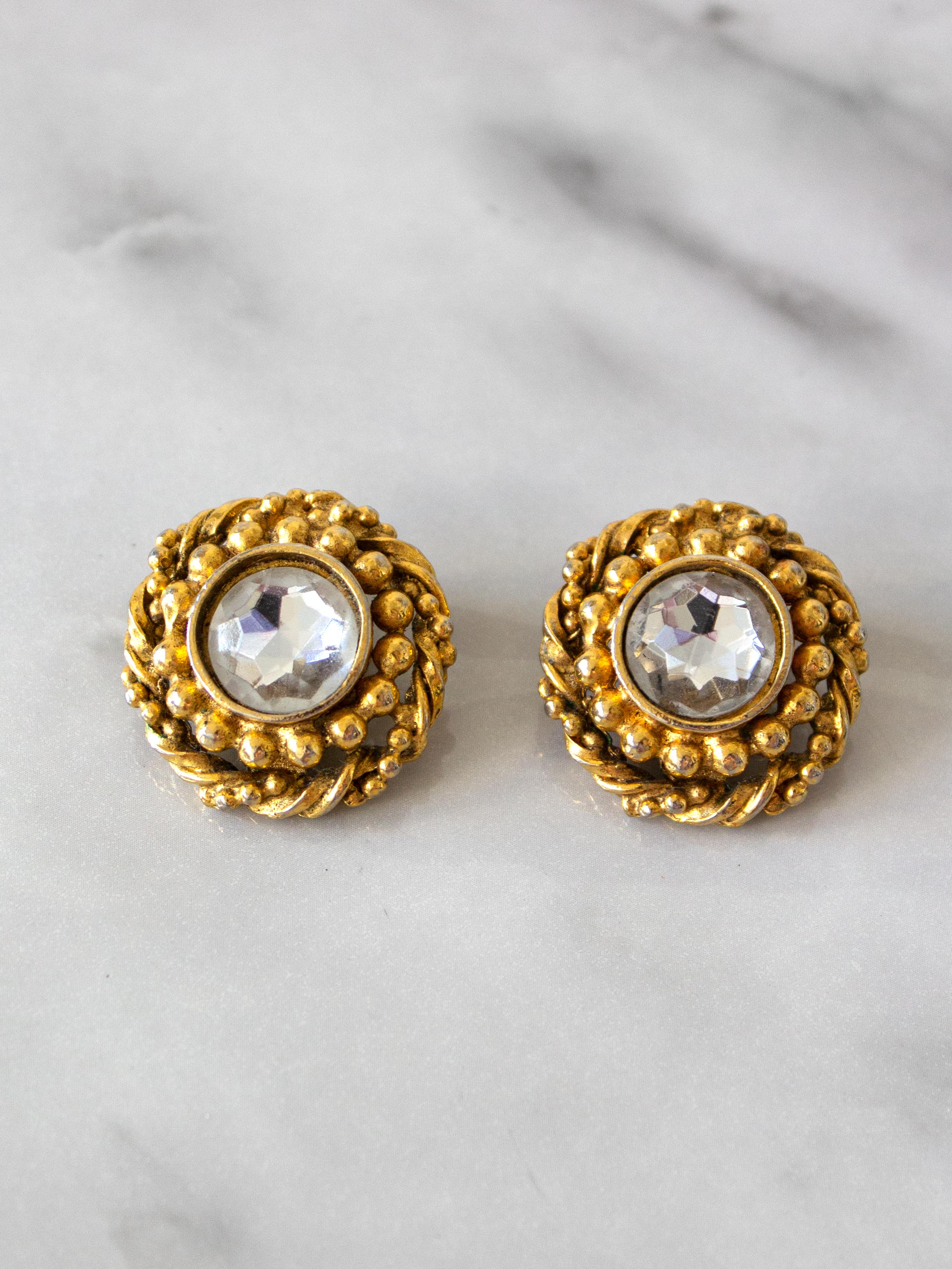 Women's Chanel Vintage 1970s Gold-Plated Crystal Rhinestone Rope Bead Clip-On Earrings