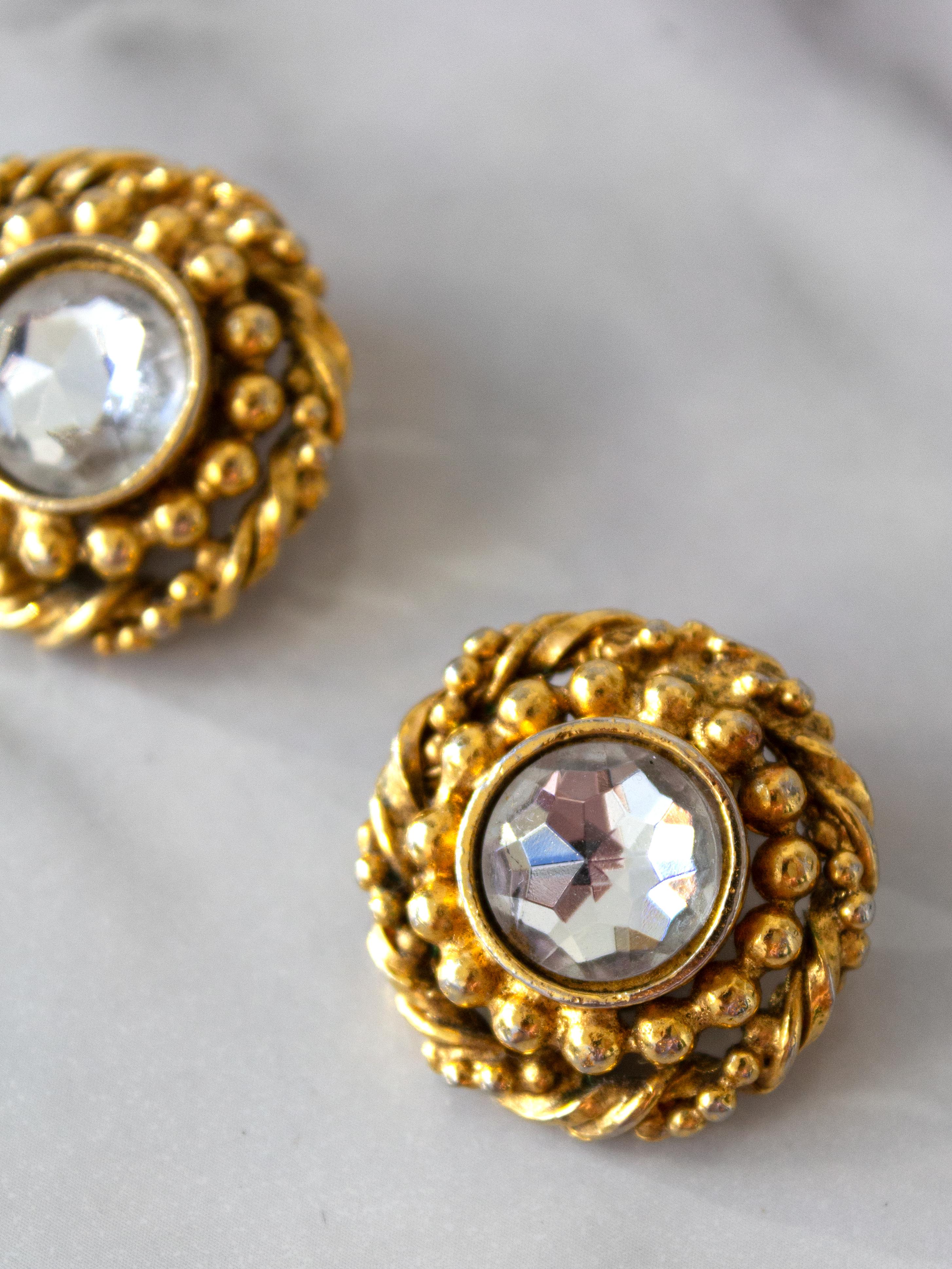 Chanel Vintage 1970s Gold-Plated Crystal Rhinestone Rope Bead Clip-On Earrings 2