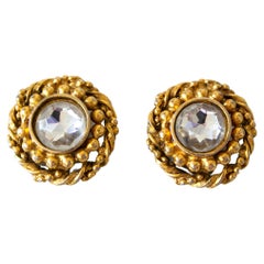 Chanel Vintage 1970s Gold-Plated Crystal Rhinestone Rope Bead Clip-On Earrings
