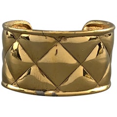 CHANEL Antique 1970s Gold Tone Metal Quilted Cuff Bracelet