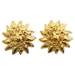 CHANEL Vintage 1970s Iconic Lion Head Sun Logo CC Coco Sunburst Gold Cufflinks
