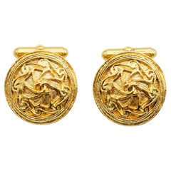 CHANEL Vintage 1970s Iconic Logo CC Coco Round Circle Spiral Flower Cufflinks