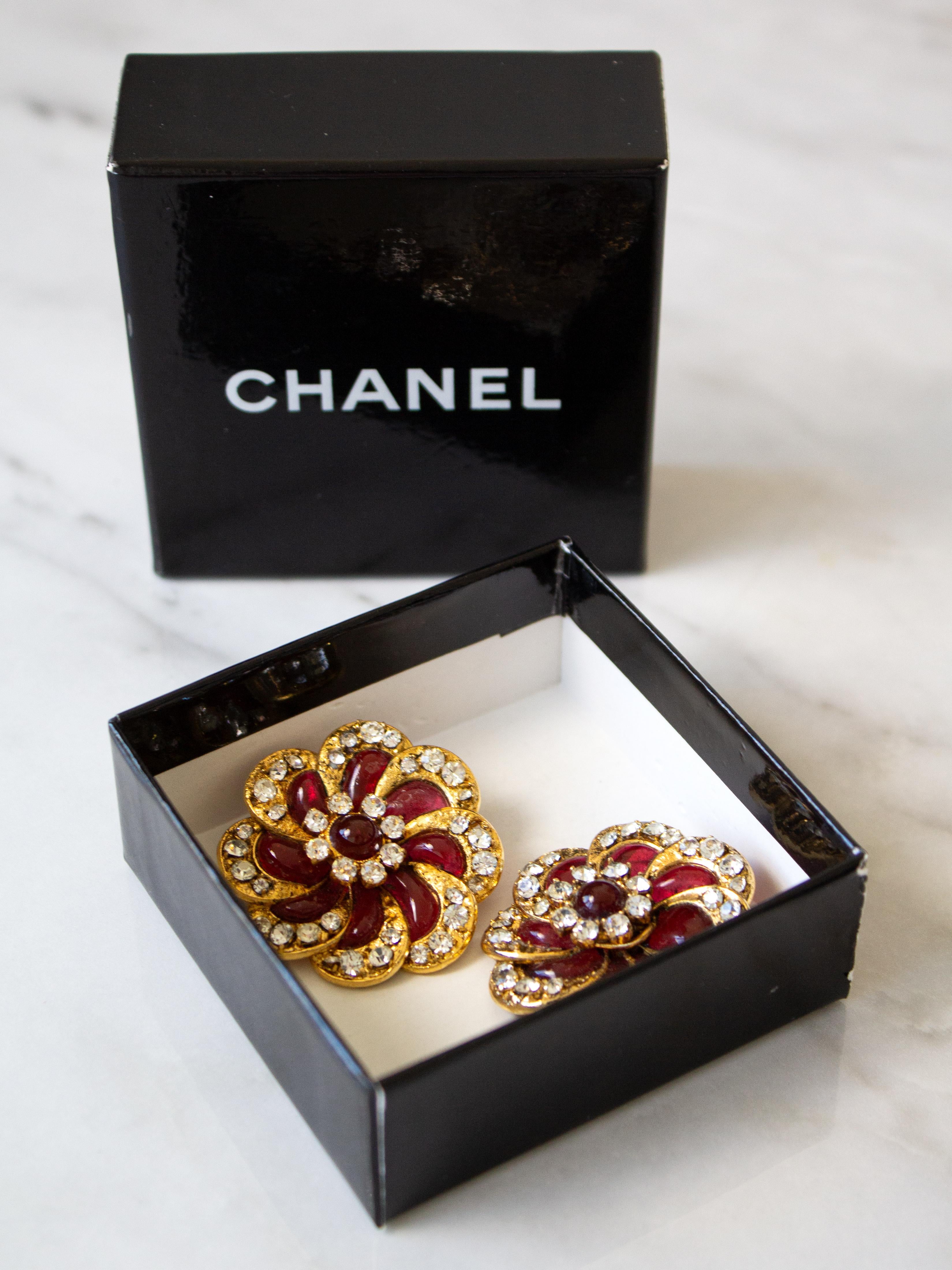 Vintage Chanel Coco Camellia Floral Clip-On Earrings