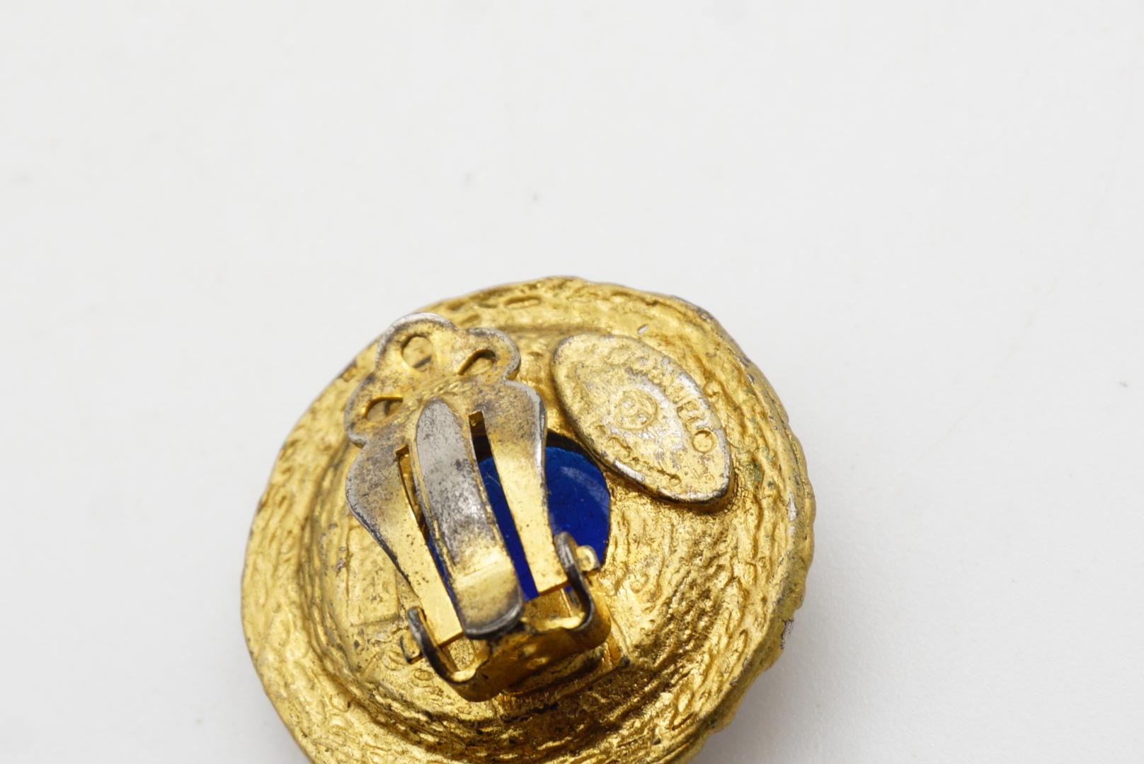 Chanel Vintage 1980 Gripoix Sapphire Cabochon CC Coco Logo Circle Clip Earrings For Sale 8