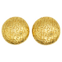 Chanel Vintage 1980 Logo CC Coco Round Whole Circle Gold Engraved Clip Earrings