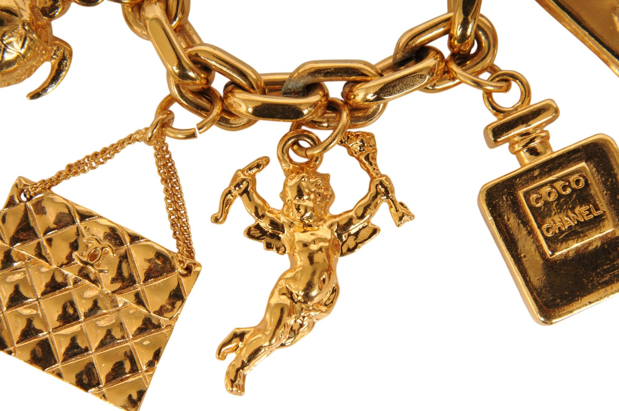 Chanel Vintage 1980s 1990s 7 Iconic SymbolCharm Bracelet Gold Tone ...