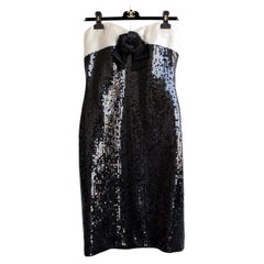 Chanel Vintage 1980s Black White Sequin Bow 1987 Evening Dress