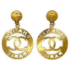 Chanel Retro 1980s Cutout Hoop Drop Pearl Earrings 65896