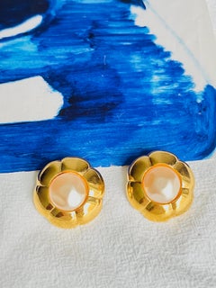 Chanel Vintage 1980s Extra Large Camélia Flower White Pearl Coco Clip Earrings