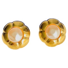 Chanel Vintage 1980s Extra Pearl Large Camélia Flower White Coco Clip Earrings