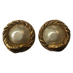 Chanel Vintage 1980's Faux Pearl Serpent Clip-On Earrings