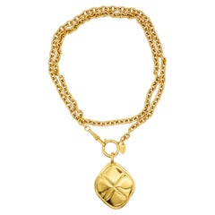 Chanel Vintage 1980s Gold Matelassé Quilted Diamond Long Necklace Belt Bracelet