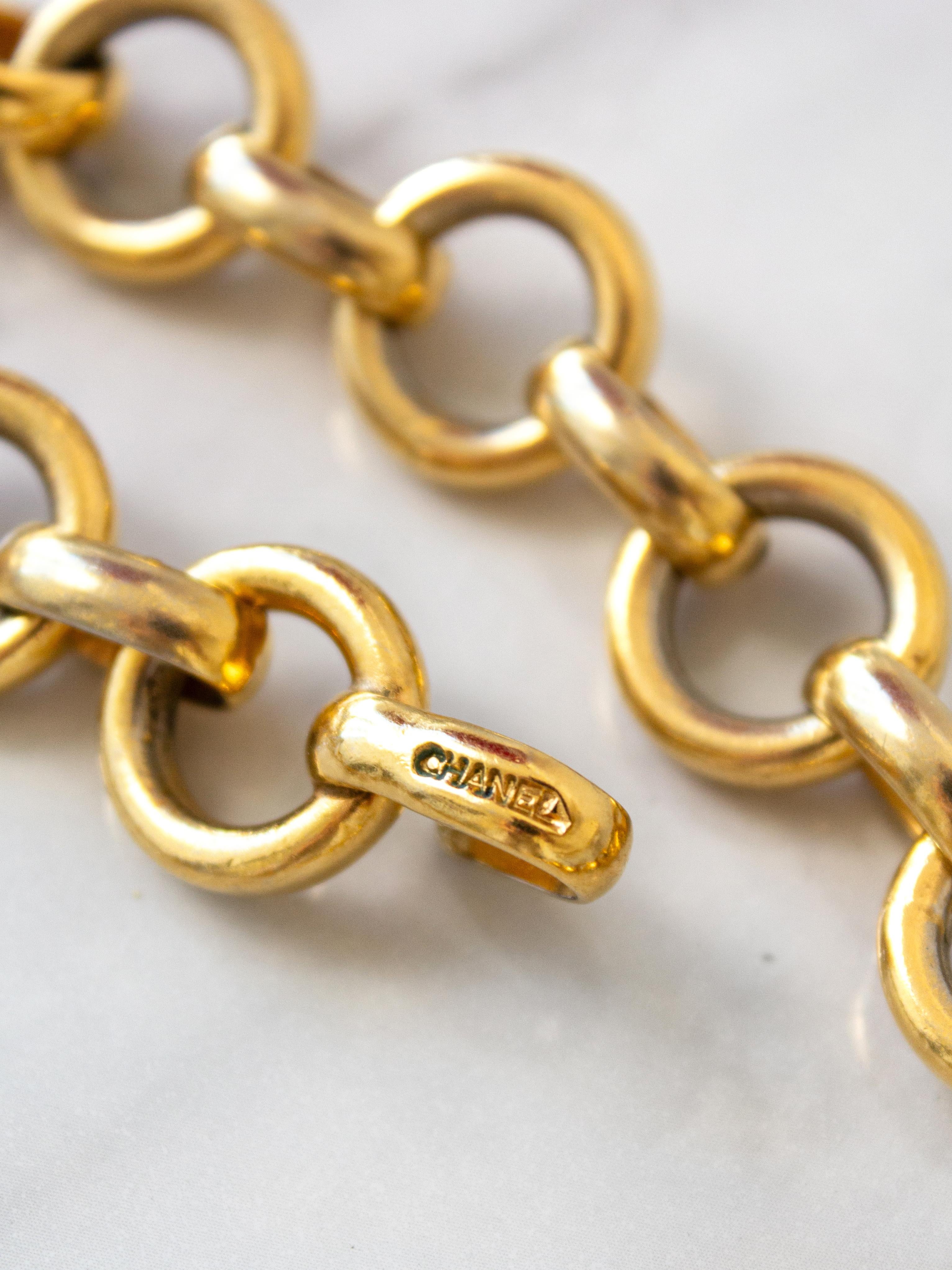 Chanel Vintage 1980s Gold Red Crystal Heart Padlock Chain Necklace Belt 6