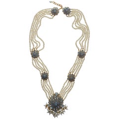 Chanel Vintage 1980’s Gripoix Poured Glass  And Pearls Long  Necklace