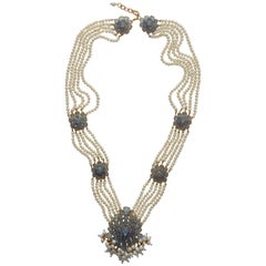 Chanel Vintage 1980’s Gripoix Poured Glass  And Pearls Long  Necklace  