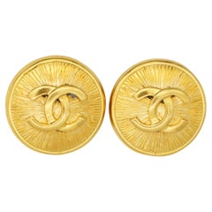 Chanel Vintage 1980s Large Logo CC Coco Textured Radial Circle Round Earrings